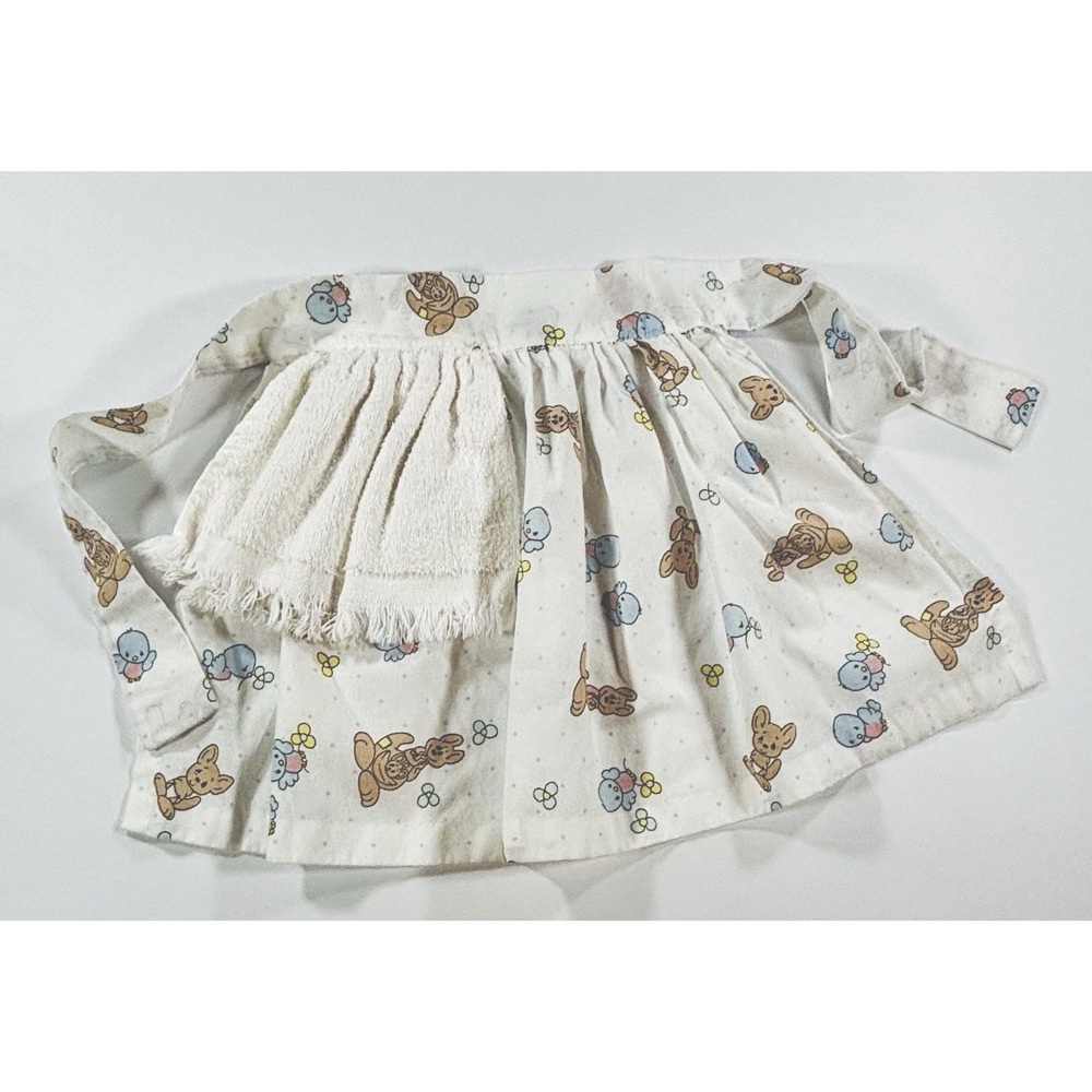 Vintage 1991 Precious Moments Child Apron Handmade Pastel Tie Bunny Bird Towel